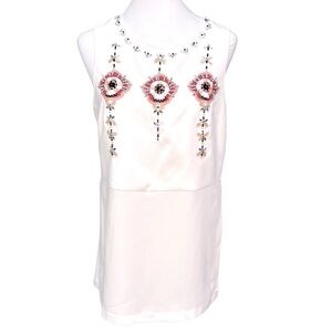 Banana Republic White Sleeveless Blouse with Pink Embellishments